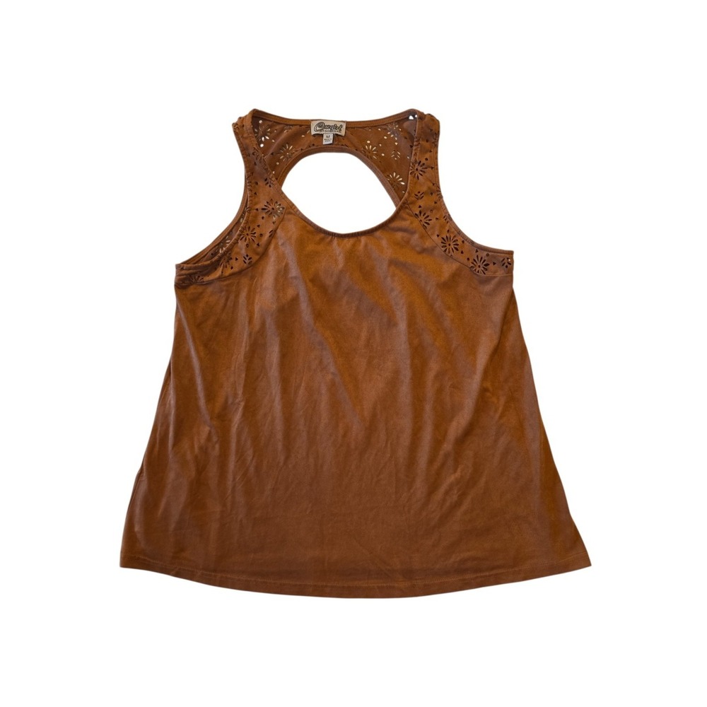 Cowgirl Hardware M Brown Faux Suede Laser Cut Racerback Tank Top Western